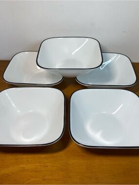 Corelle Square Simple Lines Cereal Salad Bowls Black White Excellent, Set Of 5